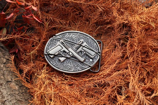 Western cowboy double gun relief knife belt buckle