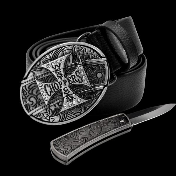 Mens Iron Huge Cross Buckle Biker Trucker Genuine Cowhide Leather Belt Black