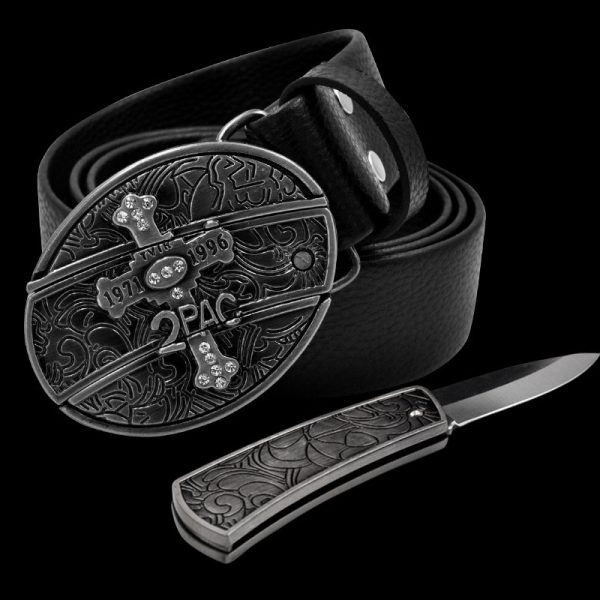 Tupac Amaru Shakur iron blade belt buckle with cross