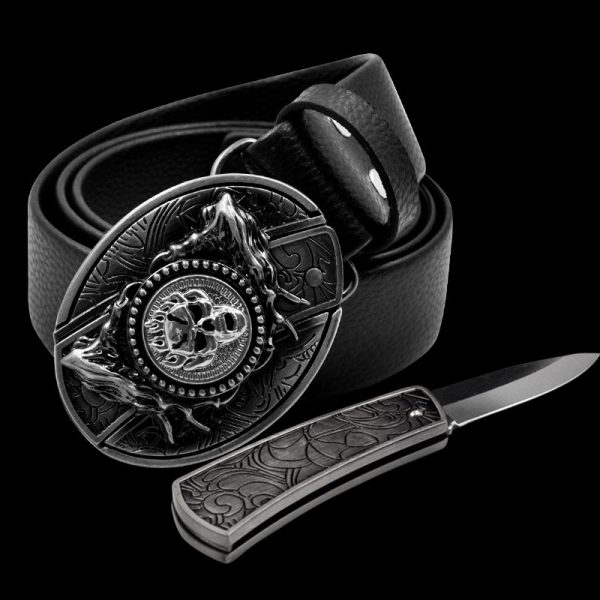 Western punk style rotating spider knife belt buckle
